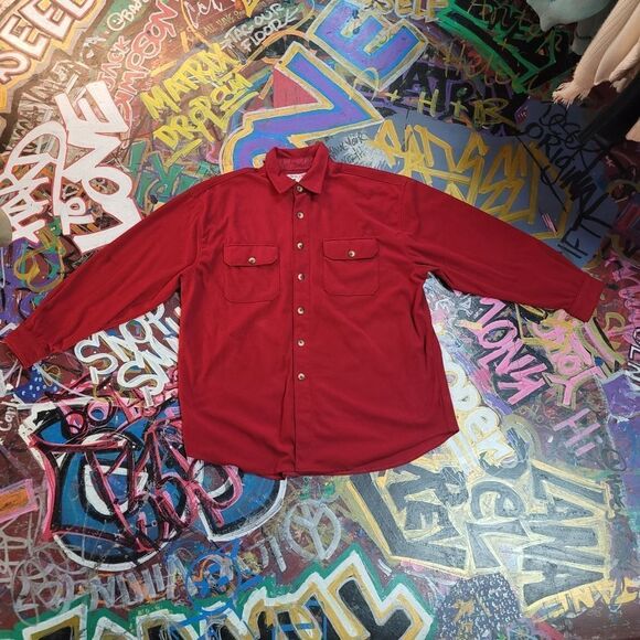 Vintage 80s High Sierra men's red fleece button-up thick flannel, soft size L - Picture 1 of 11